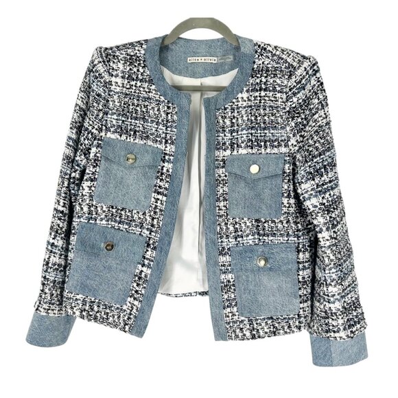 Alice + Olivia Avis Combo Patch Pocket Jacket in Blue Eyes Multi - Picture 2 of 11